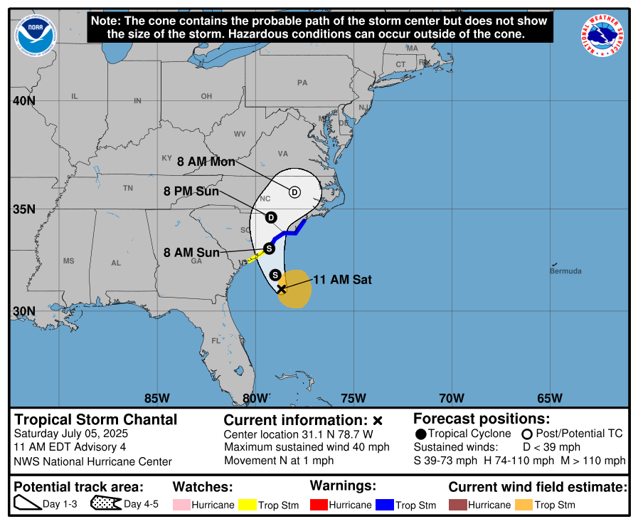 Tropical Storm Chantal forms off the southeastern United States coast ...
